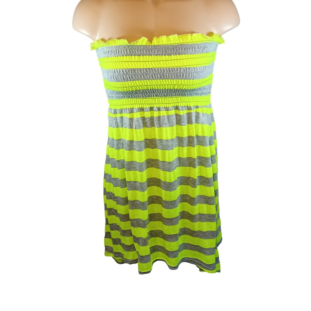 Y2K Style Lagaci Sport Tube Top Beach CoverUp Handkerchief Ruched Neon Stripes L